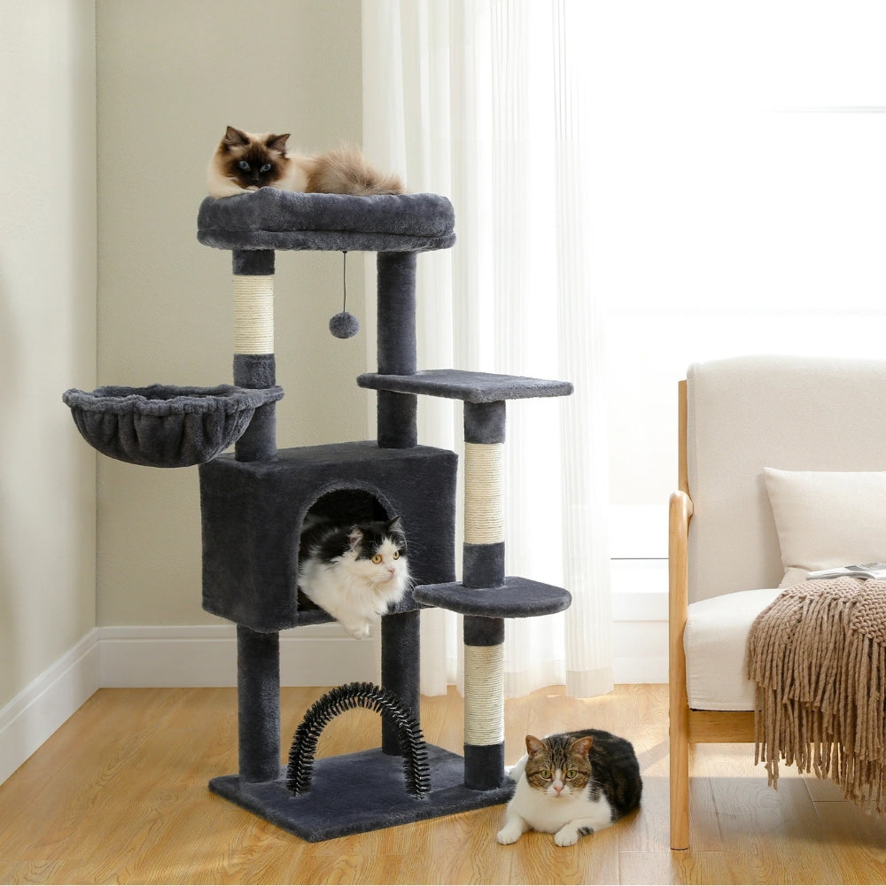 Arbre à Chat Hamac Foncé Bois 106cm | Gris | Perchoir Du Chat