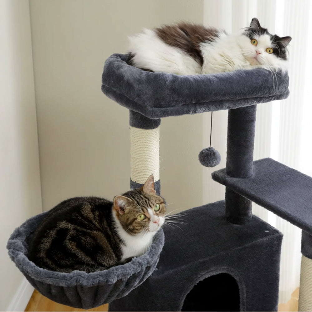 Arbre à Chat Hamac Foncé Bois 106cm | Gris | Perchoir Du Chat