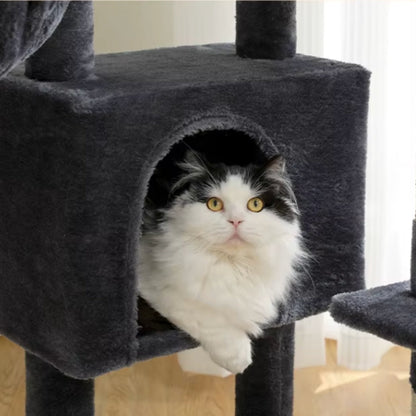 Arbre à Chat Hamac Foncé Bois 106cm | Gris | Perchoir Du Chat