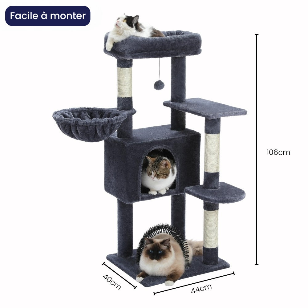 Arbre à Chat Hamac Foncé Bois 106cm | Gris | Perchoir Du Chat