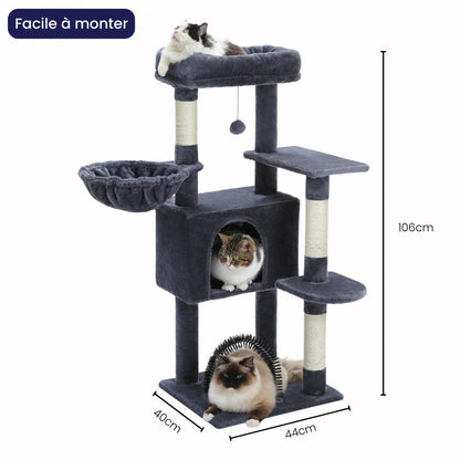Arbre à Chat Hamac Foncé Bois 106cm | Gris | Perchoir Du Chat
