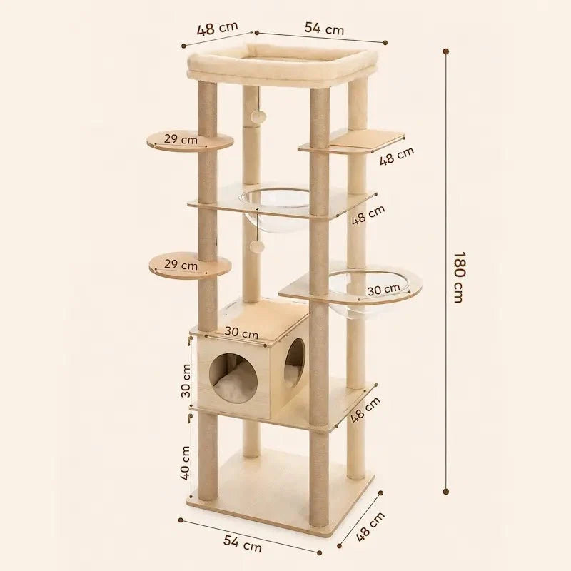 Arbre à Chat avec Hamac et Perchoir - Bois