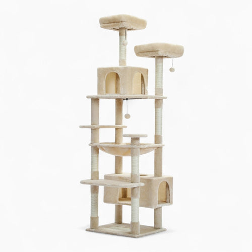 Arbre à Chat Maine Coon 184cm Hamac Bois | Beige | Perchoir Du Chat