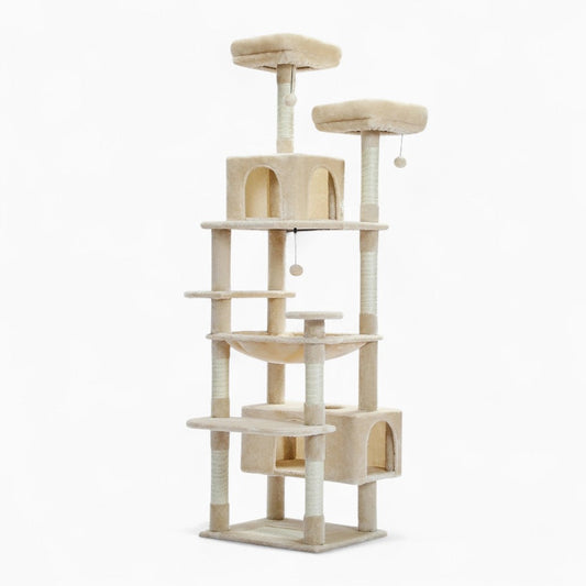 Arbre à Chat Maine Coon 184cm Hamac Bois | Beige | Perchoir Du Chat
