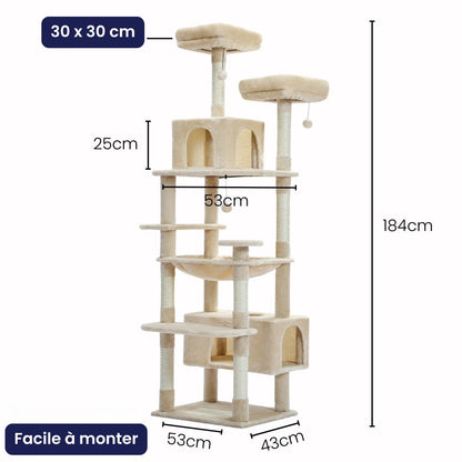 Arbre à Chat Maine Coon 184cm Hamac Bois | Beige | Perchoir Du Chat