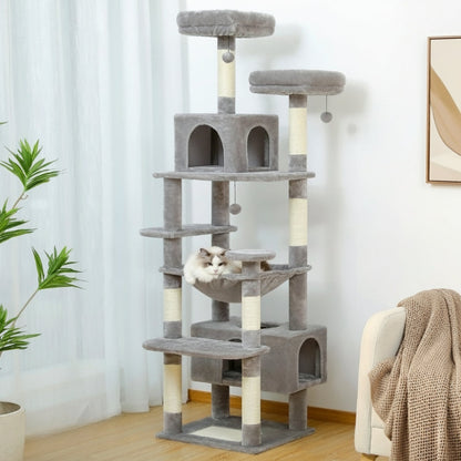 Arbre à Chat Maine Coon 184cm Hamac Bois | Gris | Perchoir Du Chat