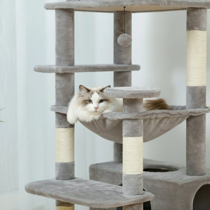 Arbre à Chat Maine Coon 184cm Hamac Bois | Gris | Perchoir Du Chat