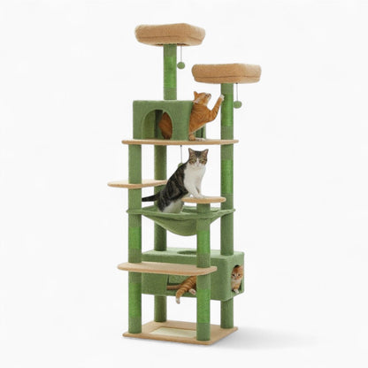 Arbre à Chat Maine Coon 184cm Hamac Bois | Vert | Perchoir Du Chat