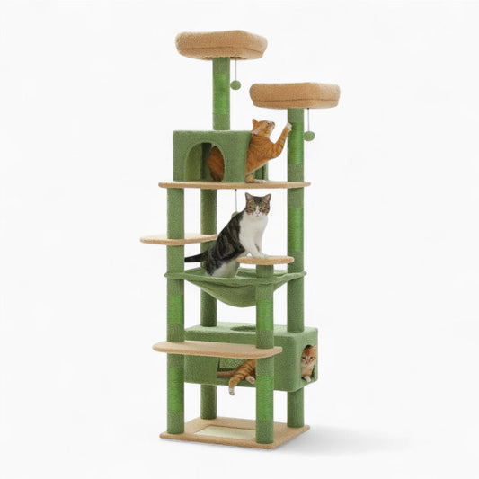Arbre à Chat Maine Coon 184cm Hamac Bois | Vert | Perchoir Du Chat