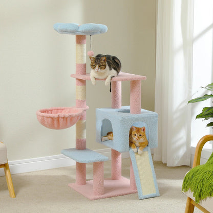 Arbre à Chat Maine Coon Hamac Bois | Bleu Rose | Perchoir Du Chat
