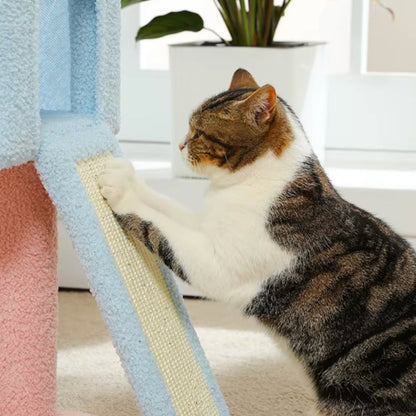Arbre à Chat Maine Coon Hamac Bois | Bleu Rose | Perchoir Du Chat