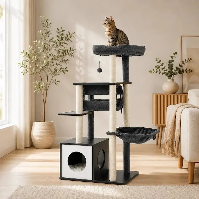 Arbre à chat multi-niveaux moderne et griffoir