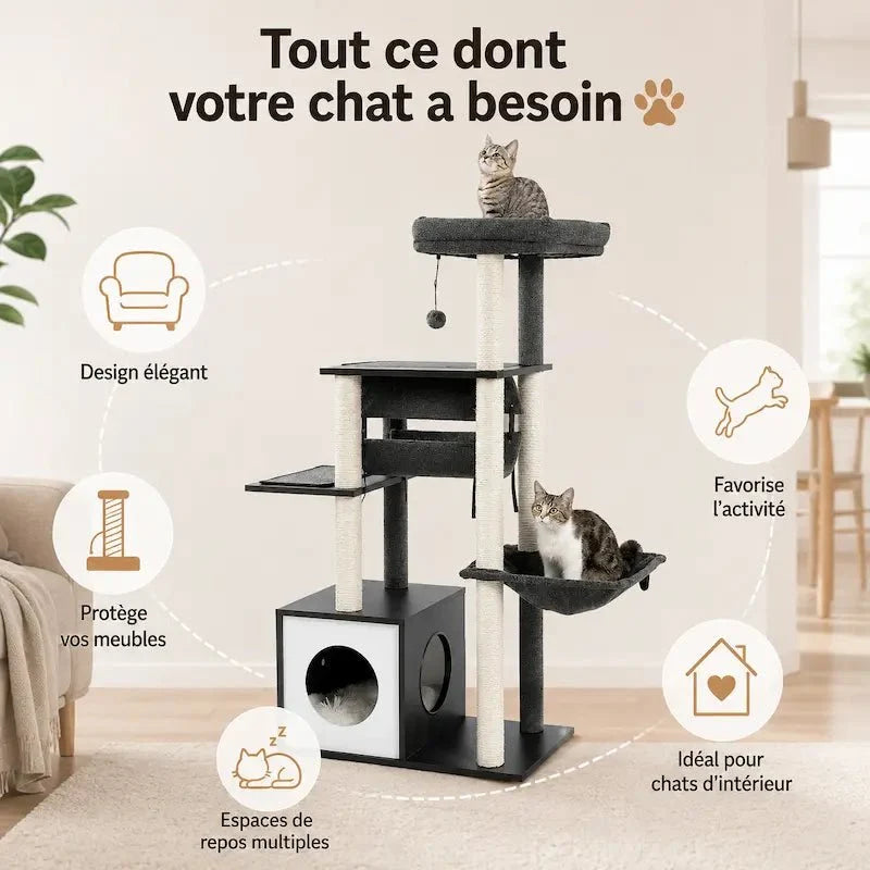 Arbre à chat multi-niveaux moderne et griffoir
