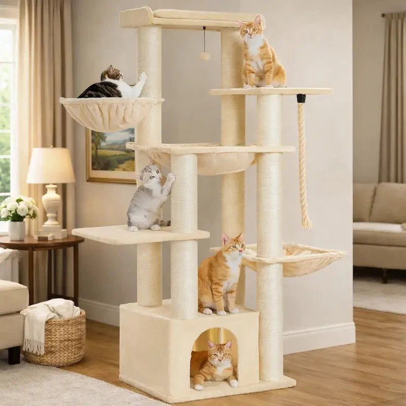 Arbre à Chat 7 Niveaux avec Griffoir et Hamac