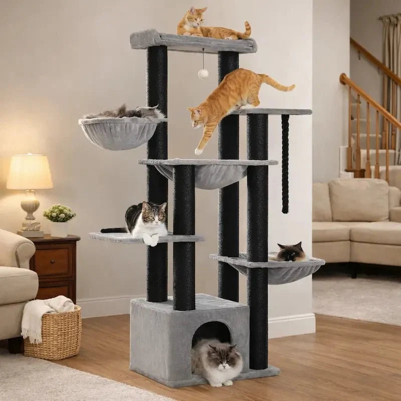 Arbre à Chat 7 Niveaux avec Griffoir et Hamac