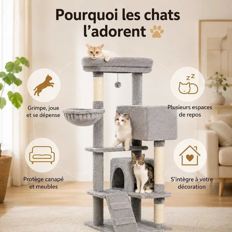 Arbre à Chat Luxe avec Hamac et Griffoir