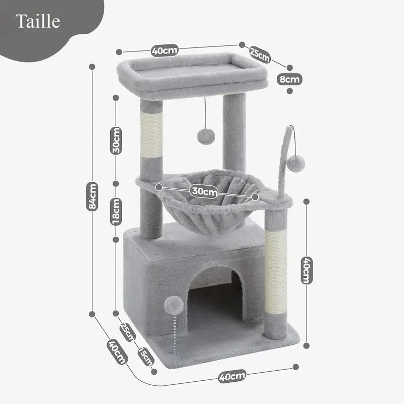Arbre à chat compact avec hamac et condo
