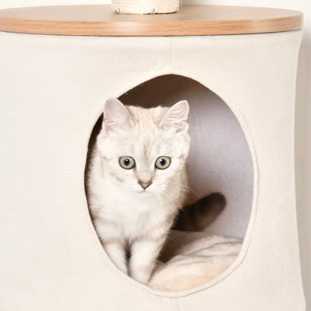 Arbre à Chat Mural 149cm Griffoir Bois | Design Beige | Perchoir Du Chat