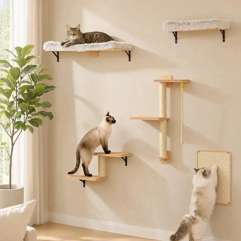 Arbre à Chat Mural 5-en-1 Compact et Pratique