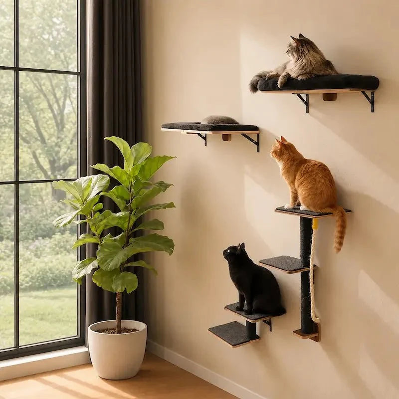 Arbre à Chat Mural 5-en-1 Compact et Pratique