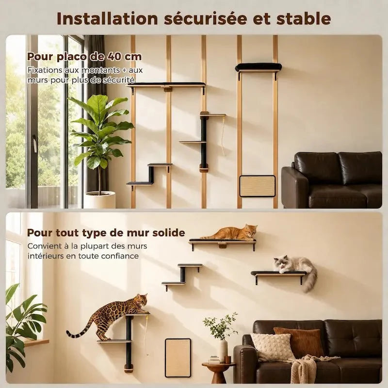 Arbre à Chat Mural 5-en-1 Compact et Pratique