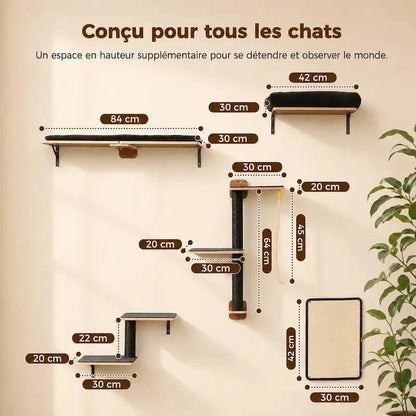 Arbre à Chat Mural 5-en-1 Compact et Pratique