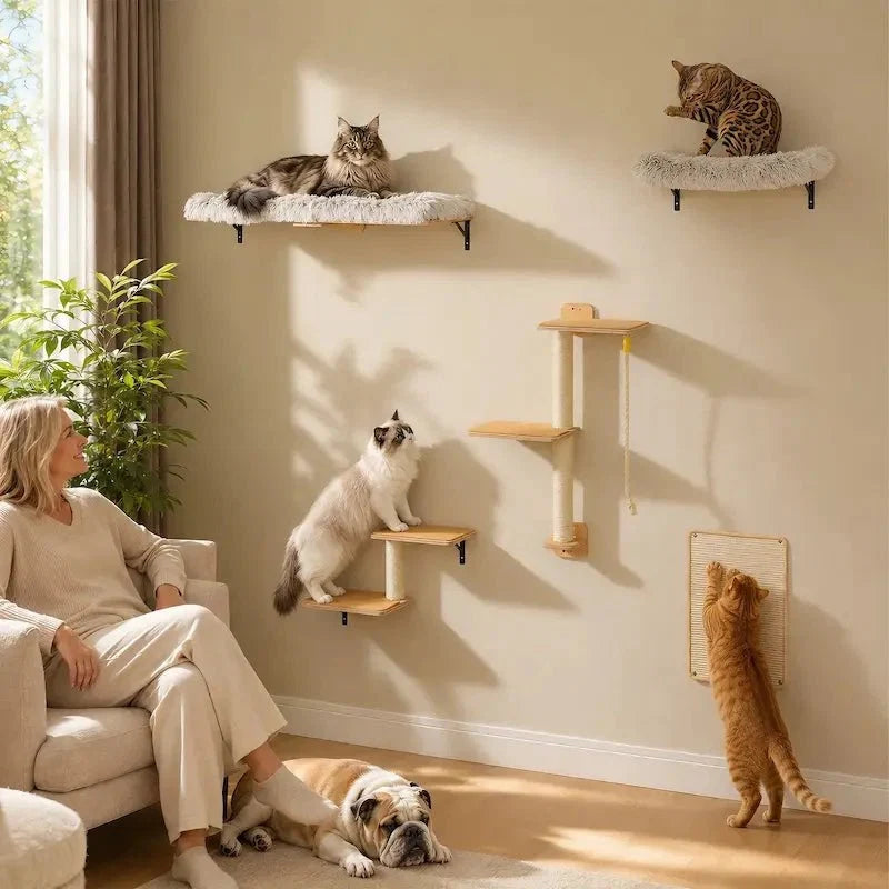 Arbre à Chat Mural 5-en-1 Compact et Pratique