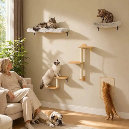 Arbre à Chat Mural 5-en-1 Compact et Pratique