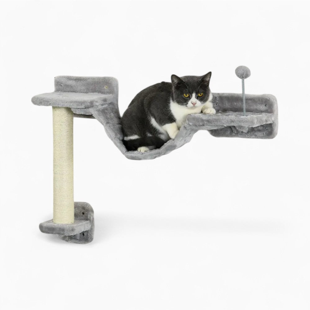 Arbre à Chat Mural Hamac Bois | Design Gris | Perchoir Du Chat