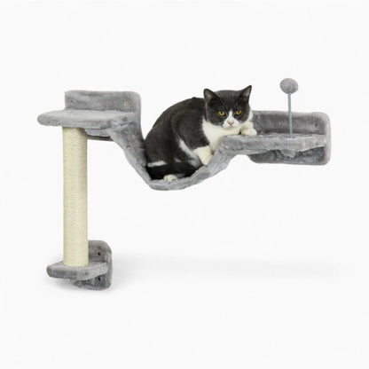Arbre à Chat Mural Hamac Bois | Design Gris | Perchoir Du Chat