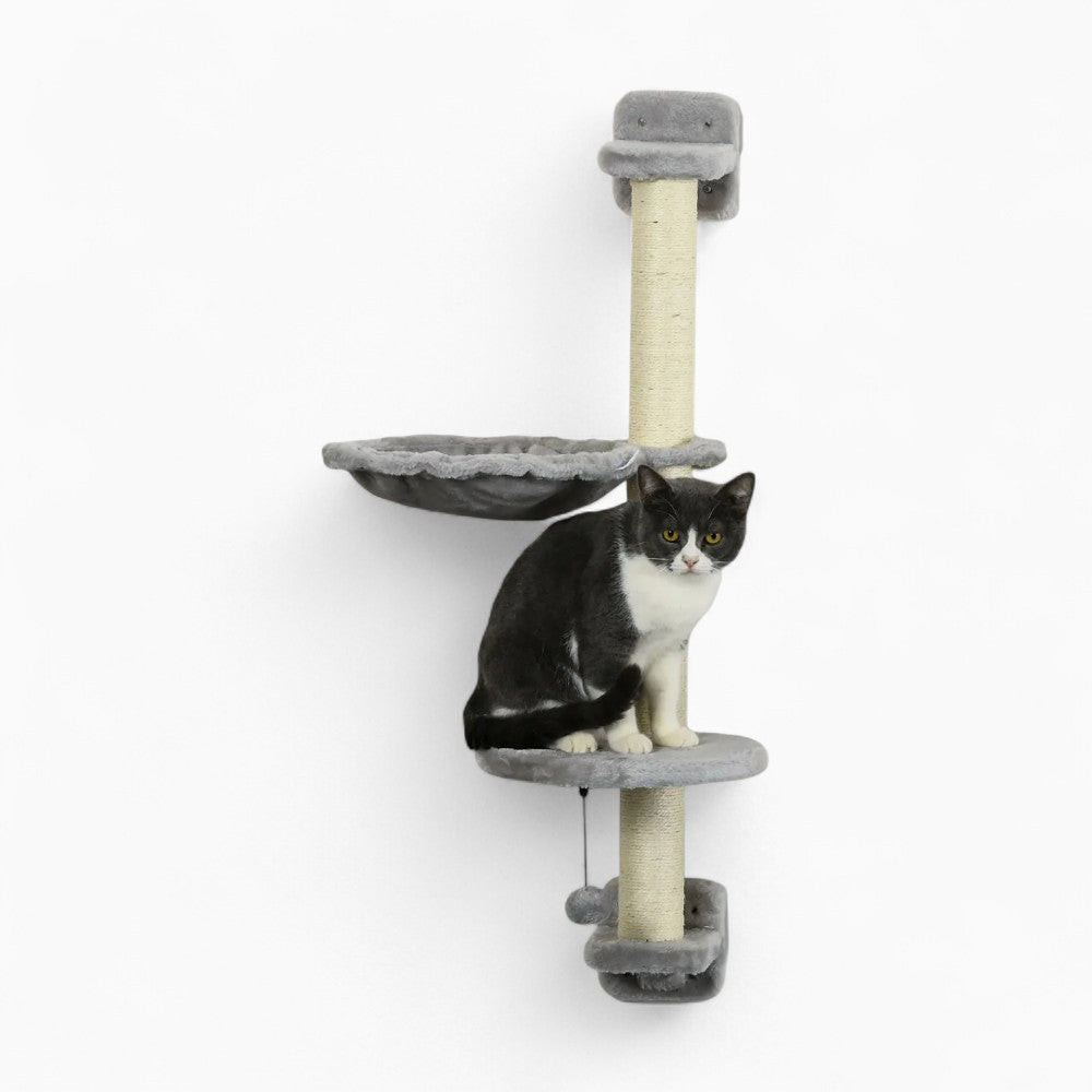 Arbre à Chat Mural Hamac Bois | Design Gris | Perchoir Du Chat