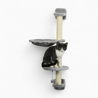 Arbre à Chat Mural Hamac Bois | Design Gris | Perchoir Du Chat