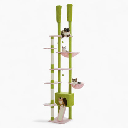 Arbre à Chat Plafond 230-255cm Hamac Bois | Vert | Perchoir Du Chat