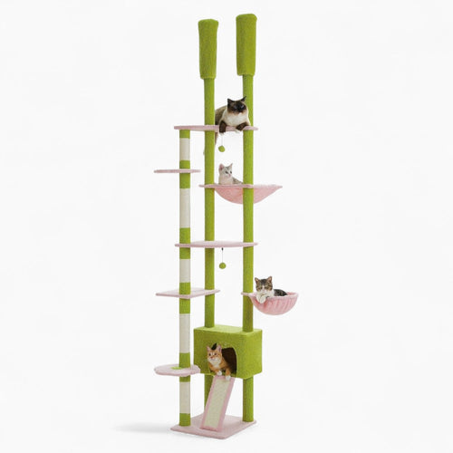 Arbre à Chat Plafond 230-255cm Hamac Bois | Vert | Perchoir Du Chat