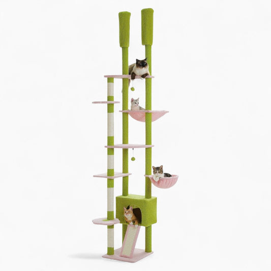 Arbre à Chat Plafond 230-255cm Hamac Bois | Vert | Perchoir Du Chat