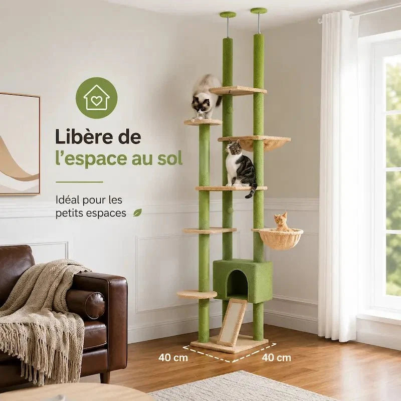 Arbre à Chat Plafond Ajustable avec Hamac
