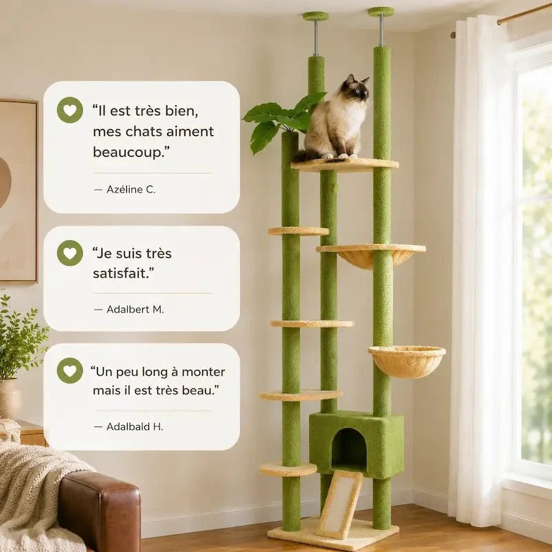 Arbre à Chat Plafond Ajustable avec Hamac