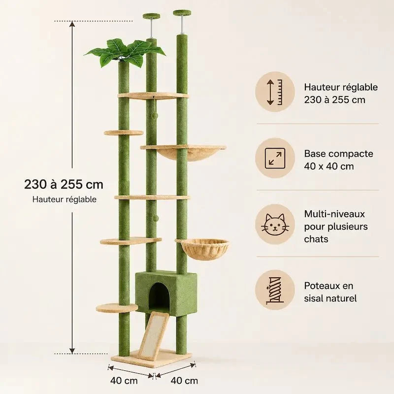 Arbre à Chat Plafond Ajustable avec Hamac