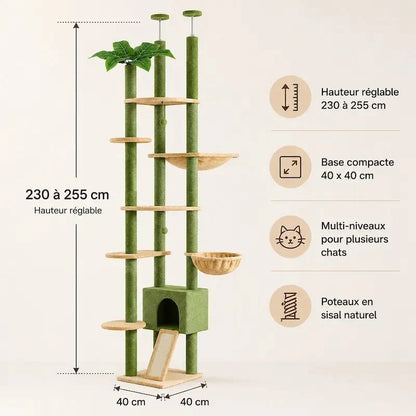Arbre à Chat Plafond Ajustable avec Hamac
