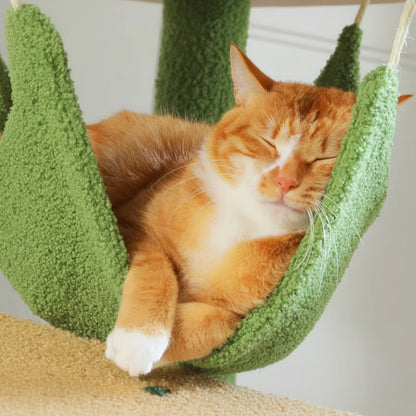 Arbre à Chat Plafond Réglable Hamac Bois | Vert | Perchoir Du Chat