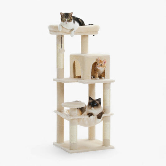 Arbre à Chat pour Maine Coon 116cm Hamac Bois | Beige | Perchoir Du Chat