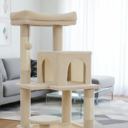 Arbre à Chat pour Maine Coon 116cm Hamac Bois | Beige | Perchoir Du Chat