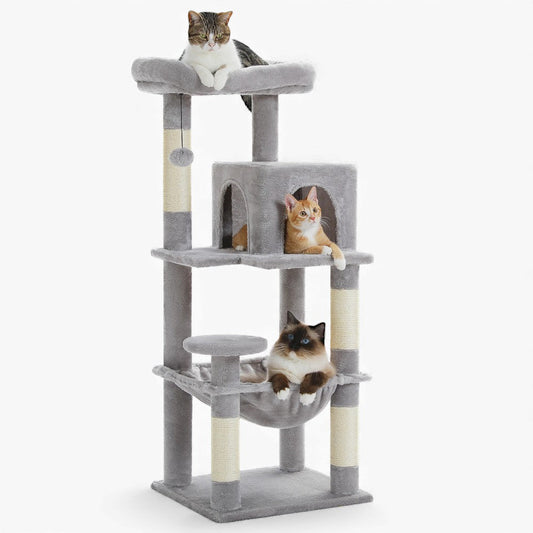 Arbre à Chat pour Maine Coon 116cm Hamac Bois | Gris | Perchoir Du Chat