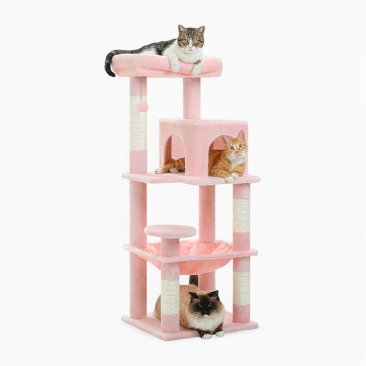 Arbre à Chat pour Maine Coon 116cm Hamac Bois | Rose | Perchoir Du Chat