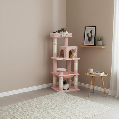 Arbre à Chat pour Maine Coon 116cm Hamac Bois | Rose | Perchoir Du Chat