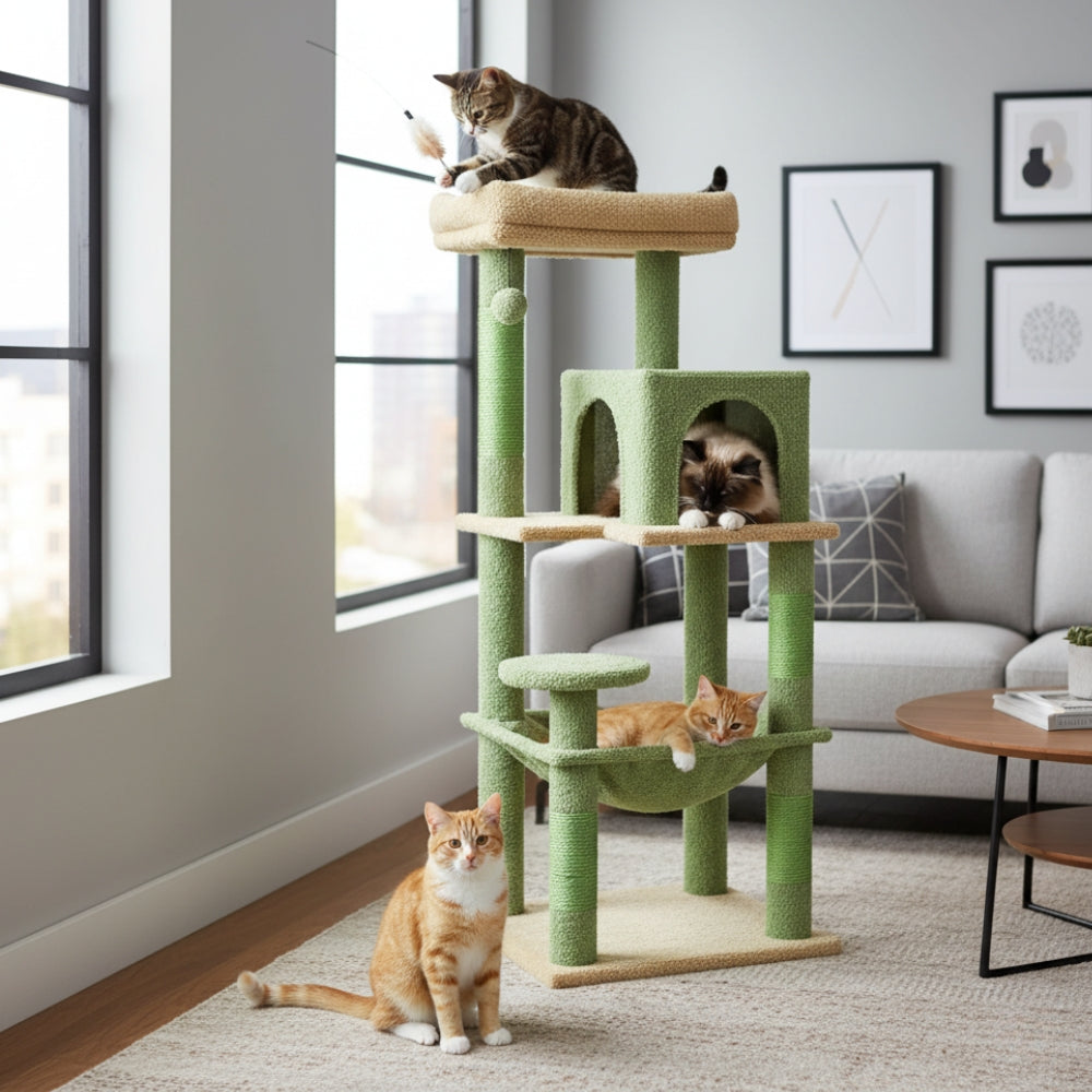 Arbre à Chat pour Maine Coon 116cm Hamac Bois | Vert | Perchoir Du Chat