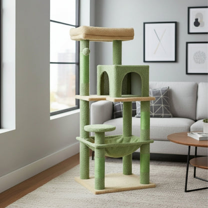 Arbre à Chat pour Maine Coon 116cm Hamac Bois | Vert | Perchoir Du Chat