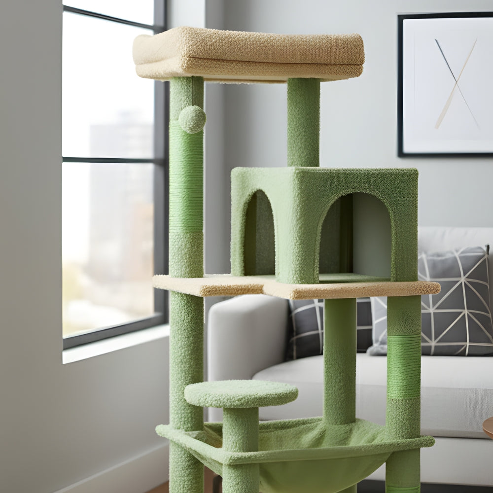 Arbre à Chat pour Maine Coon 116cm Hamac Bois | Vert | Perchoir Du Chat