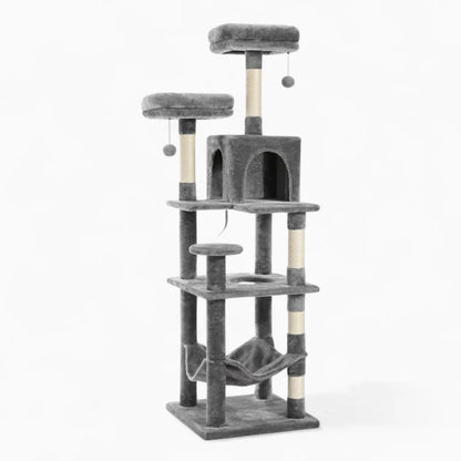 Arbre à Chat pour Maine Coon 154cm Hamac Bois | Gris Anthracite | Perchoir Du Chat