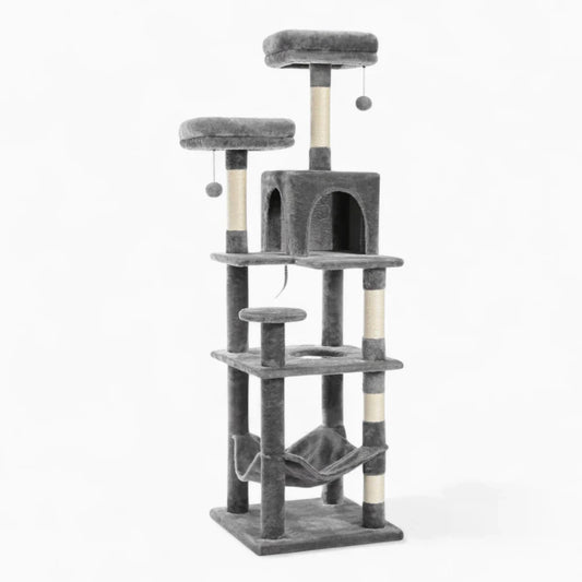 Arbre à Chat pour Maine Coon 154cm Hamac Bois | Gris Anthracite | Perchoir Du Chat